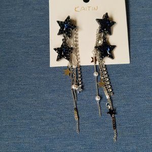 🌟🌠Beautiful Blue Stars Push-Back Dangle Earrings - NWOT🌠🌟